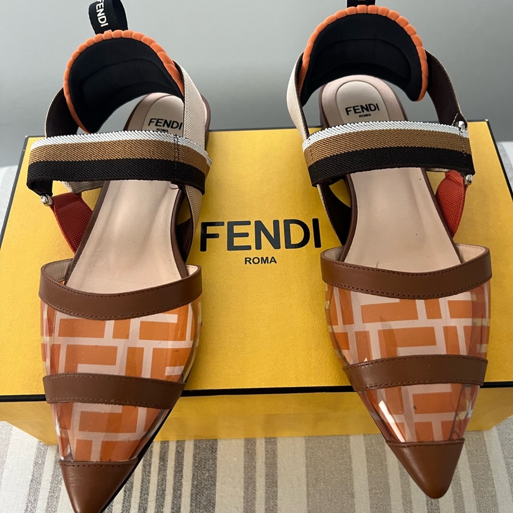 Fendi PVC colibri sling back flats